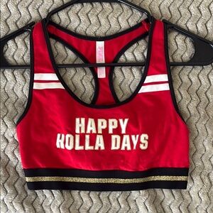 PINK Victoria's Secret Red and Happy Holla Days Gold Sports Bra